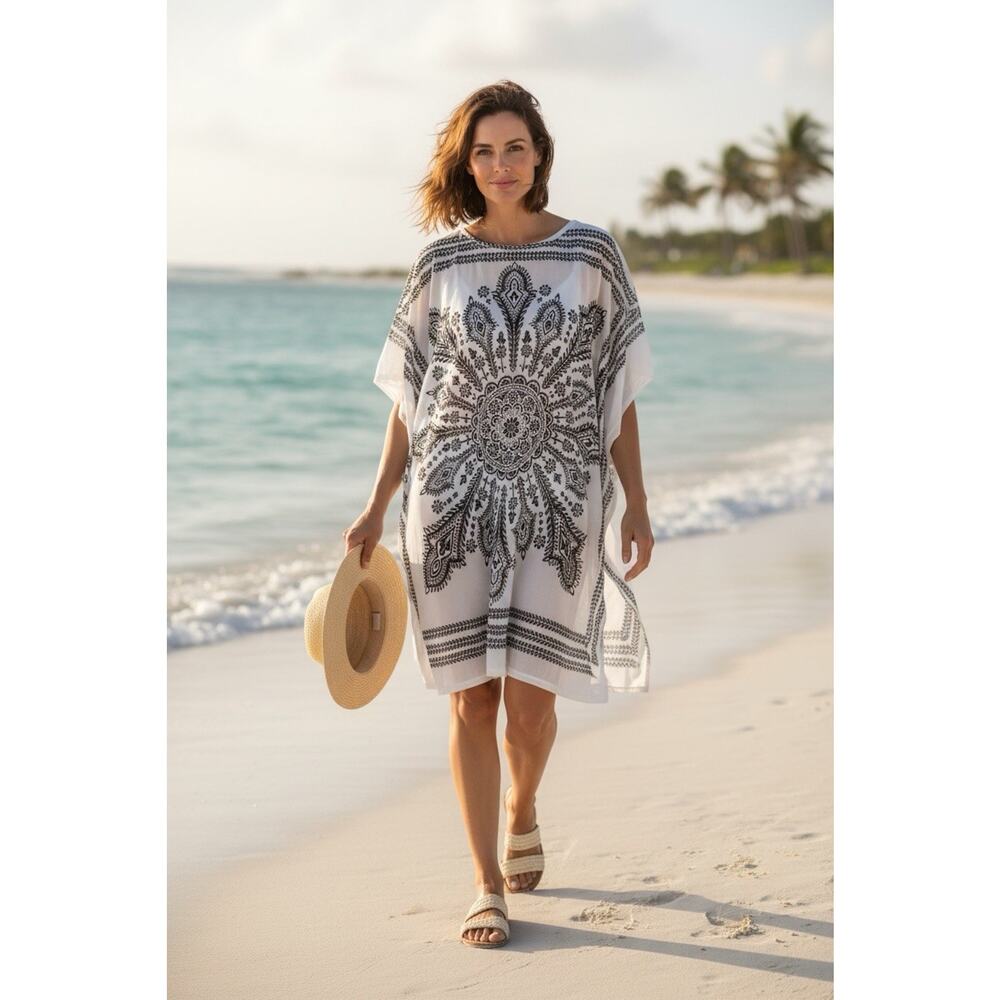 Black and White Bandana Style Beach Coverup One Size
